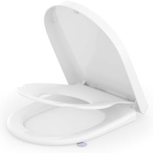 Toilettendeckel D Form mit Kindersitz – Softclose WC Sitz für Familien, einfache Montage & Schnellverschluss in Weiß