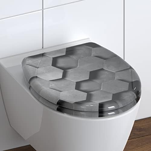 SCHÜTTE STONE WC-Sitz Duroplast mit Absenkautomatik & Schnellverschluss - ideale Reinigung, Belastung 150 kg, Steinmotiv