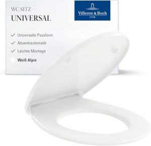 Villeroy & Boch Universal WC-Sitz – Glänzender Toilettendeckel mit Absenkautomatik für komfortable Nutzung im Badezimmer