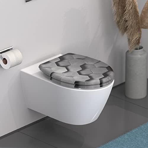 SCHÜTTE STONE WC-Sitz Duroplast mit Absenkautomatik & Schnellverschluss - ideale Reinigung, Belastung 150 kg, Steinmotiv