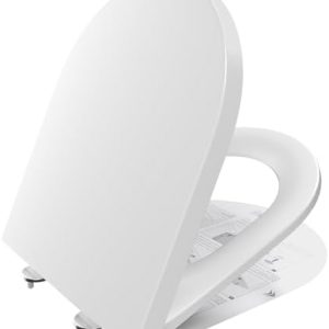 CECIPA Toilettendeckel D-Form mit Absenkautomatik, Weißer WC Sitz für familienfreundliche Bäder, Quick Release & Soft Cl