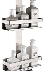 Hochwertiges 2-Store Duschregal aus gebürstetem Nickel für stilvolle Bäder – SUS304 Edelstahl Duschablage mit Haken für