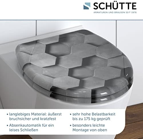 SCHÜTTE STONE WC-Sitz Duroplast mit Absenkautomatik & Schnellverschluss - ideale Reinigung, Belastung 150 kg, Steinmotiv