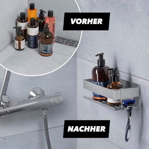 BENKSTEIN Duschablage 2er-Set | Duschregal zum Kleben oder Bohren | Praktische Halterung für Duschgel & Shampoo in Ihrem