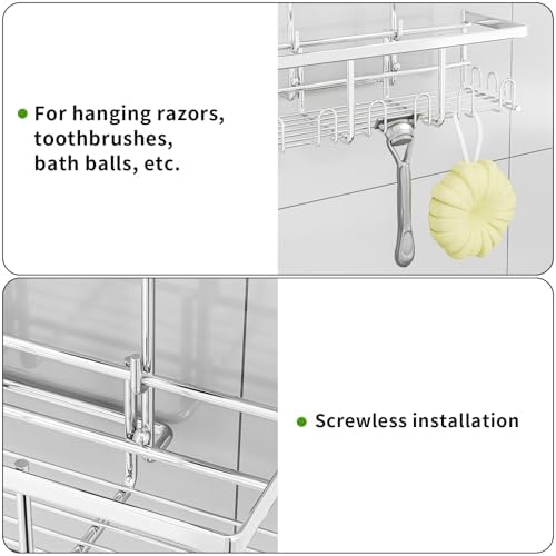 Duschablage ohne Bohren - Silbernes Duschregal für Shampoo & Badzubehör im Badezimmer