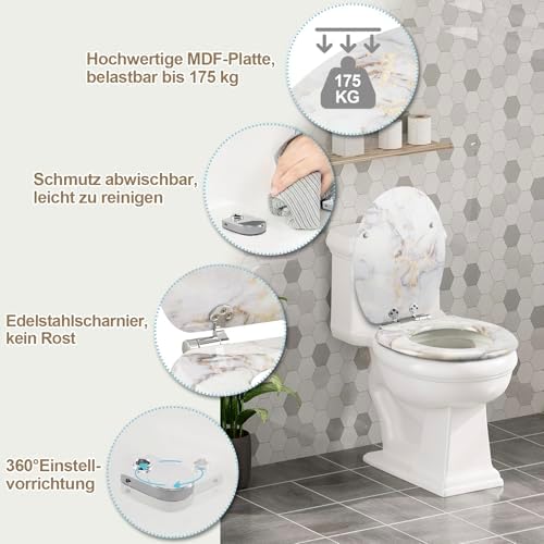 Toilettendeckel Holz mit Absenkautomatik - Leichter zu reinigender WC Sitz mit Quick-Release für modernes Baddesign