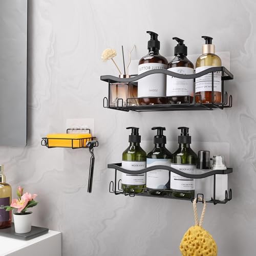 ALOCEO Duschablage ohne Bohren, 3 Stück rostfrei – Praktischer Dusch Organizer für Shampoo, Silber