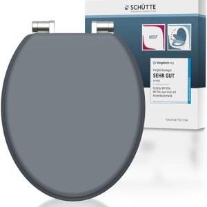 SCHÜTTE Holz WC-Sitz mit Absenkautomatik, eleganter Toilettendeckel für 175kg, graue Klobrille für modernes Badezimmer