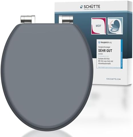SCHÜTTE Holz WC-Sitz mit Absenkautomatik, eleganter Toilettendeckel für 175kg, graue Klobrille für modernes Badezimmer