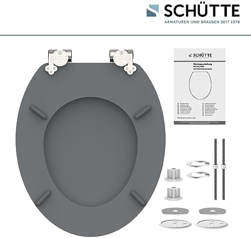 SCHÜTTE Holz WC-Sitz mit Absenkautomatik, eleganter Toilettendeckel für 175kg, graue Klobrille für modernes Badezimmer