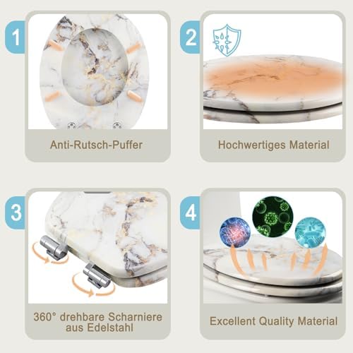 Toilettendeckel Holz mit Absenkautomatik - Leichter zu reinigender WC Sitz mit Quick-Release für modernes Baddesign