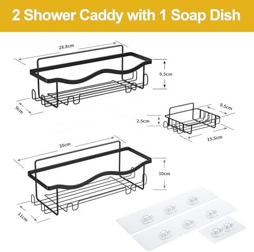 ALOCEO Duschablage ohne Bohren, 3 Stück rostfrei – Praktischer Dusch Organizer für Shampoo, Silber