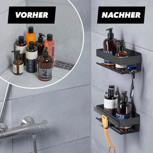 BENKSTEIN Duschablage 2er-Set | Duschregal zum Kleben oder Bohren | Praktische Halterung für Duschgel & Shampoo in Ihrem