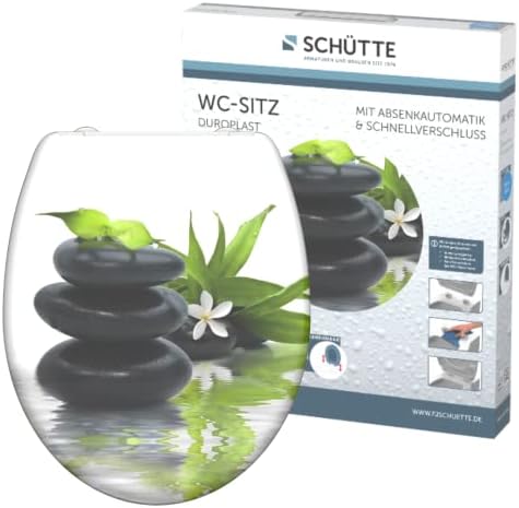 SCHÜTTE STONE WC-Sitz Duroplast mit Absenkautomatik & Schnellverschluss - ideale Reinigung, Belastung 150 kg, Steinmotiv