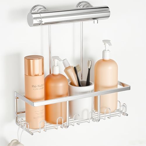 Duschablage ohne Bohren - Silbernes Duschregal für Shampoo & Badzubehör im Badezimmer