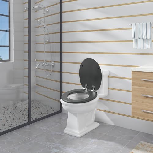 Toilettendeckel Holz mit Absenkautomatik - Leichter zu reinigender WC Sitz mit Quick-Release für modernes Baddesign