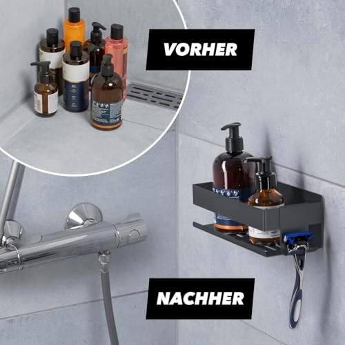 BENKSTEIN Duschablage 2er-Set | Duschregal zum Kleben oder Bohren | Praktische Halterung für Duschgel & Shampoo in Ihrem