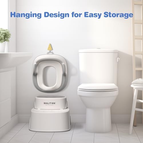 Maliton Toilettensitz für Kinder 1-8 Jahre mit 2-stufigem Tritthocker, rutschfest und weich, ideal für sicheres Toilette