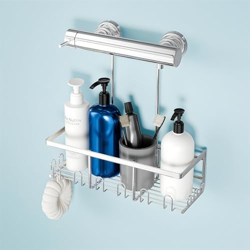 Duschablage ohne Bohren - Silbernes Duschregal für Shampoo & Badzubehör im Badezimmer
