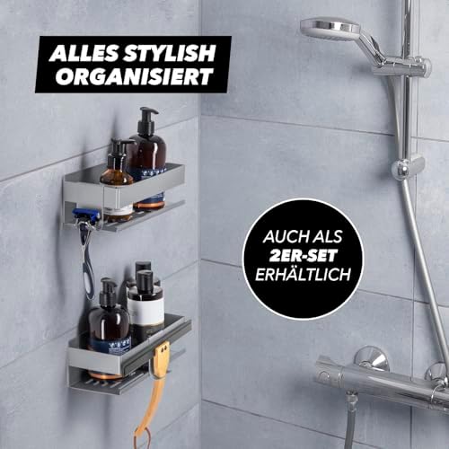 BENKSTEIN Duschablage 2er-Set | Duschregal zum Kleben oder Bohren | Praktische Halterung für Duschgel & Shampoo in Ihrem