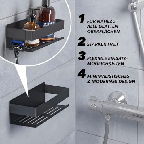 BENKSTEIN Duschablage 2er-Set | Duschregal zum Kleben oder Bohren | Praktische Halterung für Duschgel & Shampoo in Ihrem