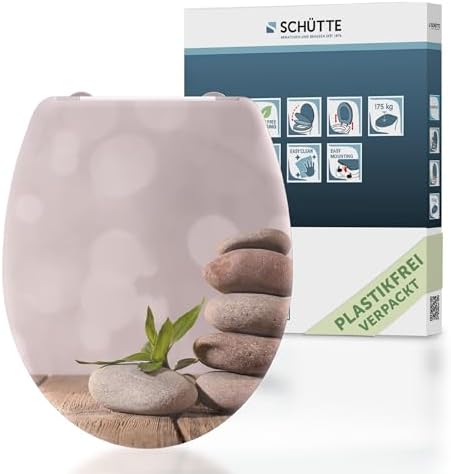 SCHÜTTE STONE WC-Sitz Duroplast mit Absenkautomatik & Schnellverschluss - ideale Reinigung, Belastung 150 kg, Steinmotiv