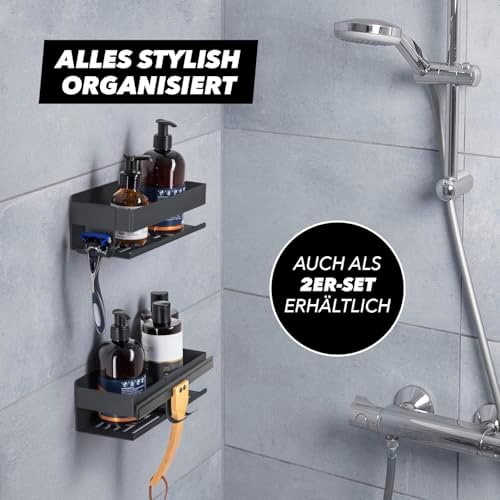 BENKSTEIN Duschablage 2er-Set | Duschregal zum Kleben oder Bohren | Praktische Halterung für Duschgel & Shampoo in Ihrem