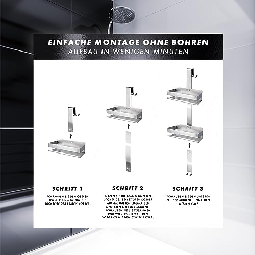 BENKSTEIN Duschablage 2er-Set | Duschregal zum Kleben oder Bohren | Praktische Halterung für Duschgel & Shampoo in Ihrem