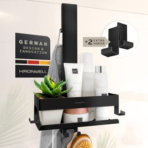 Rostfreies Duschregal aus Edelstahl mit 2 Haken - Praktische Duschablage in Schwarz Matt für Shampoo und Pflegeprodukte