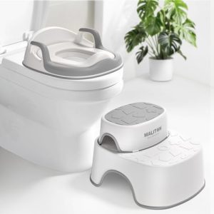Maliton Toilettensitz für Kinder 1-8 Jahre mit 2-stufigem Tritthocker, rutschfest und weich, ideal für sicheres Toilette