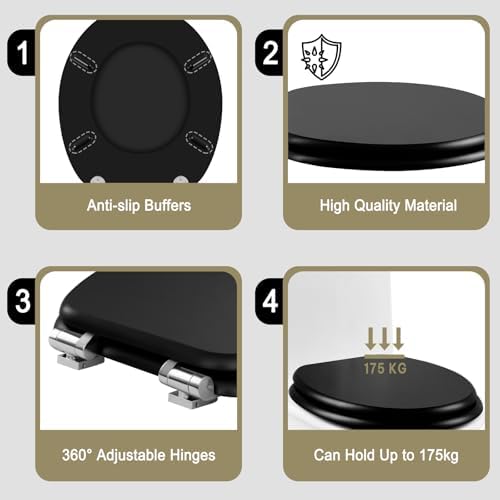 Toilettendeckel Holz mit Absenkautomatik - Leichter zu reinigender WC Sitz mit Quick-Release für modernes Baddesign