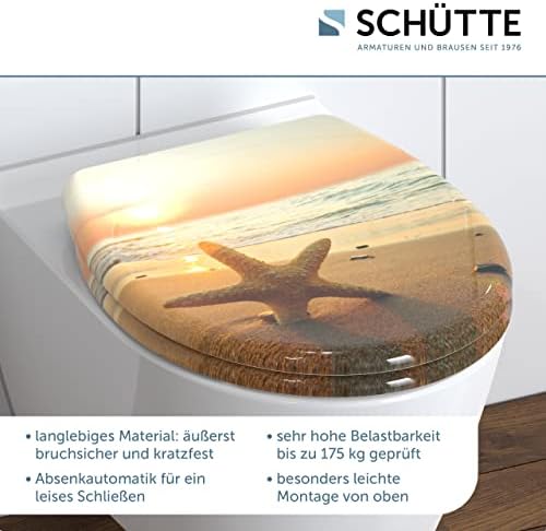 SCHÜTTE STONE WC-Sitz Duroplast mit Absenkautomatik & Schnellverschluss - ideale Reinigung, Belastung 150 kg, Steinmotiv