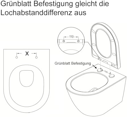 Grünblatt Duroplast WC Sitz mit Absenkautomatik für Familien – Abnehmbar & leicht zu reinigen (D-Form)
