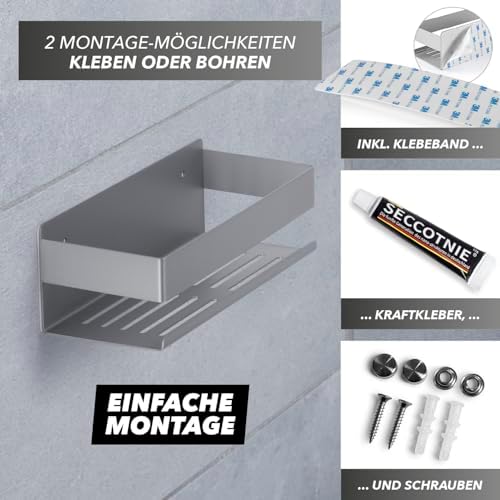 BENKSTEIN Duschablage 2er-Set | Duschregal zum Kleben oder Bohren | Praktische Halterung für Duschgel & Shampoo in Ihrem