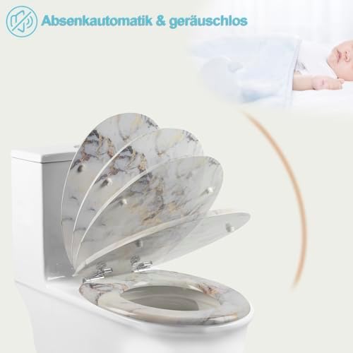 Toilettendeckel Holz mit Absenkautomatik - Leichter zu reinigender WC Sitz mit Quick-Release für modernes Baddesign