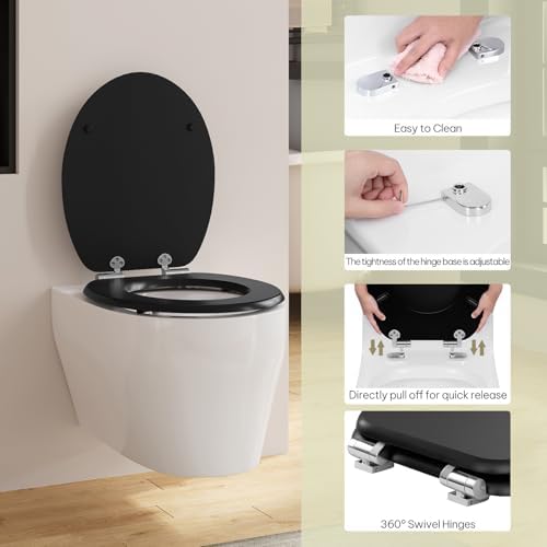 Toilettendeckel Holz mit Absenkautomatik - Leichter zu reinigender WC Sitz mit Quick-Release für modernes Baddesign