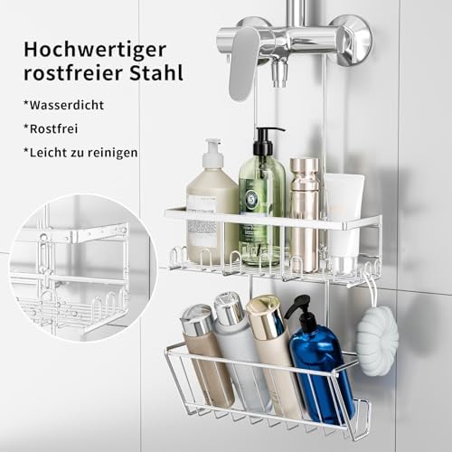 Duschablage ohne Bohren - Silbernes Duschregal für Shampoo & Badzubehör im Badezimmer