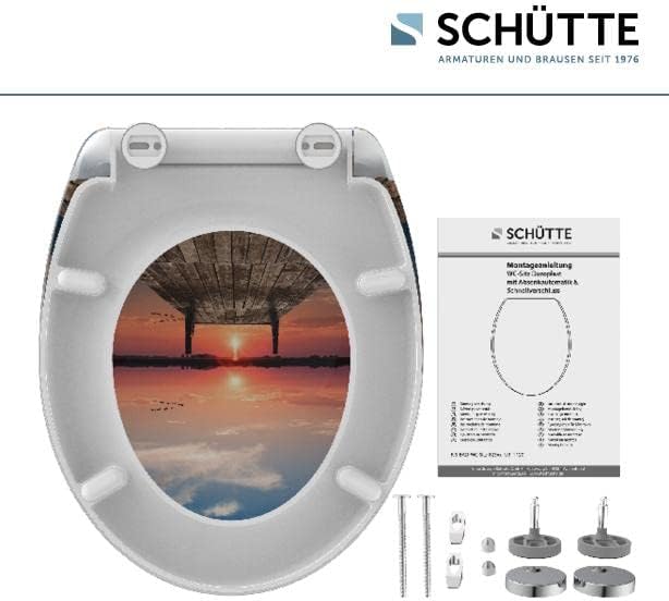 SCHÜTTE STONE WC-Sitz Duroplast mit Absenkautomatik & Schnellverschluss - ideale Reinigung, Belastung 150 kg, Steinmotiv