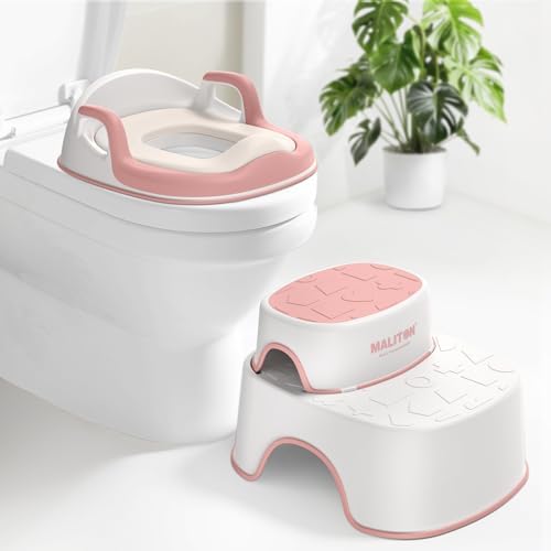 Maliton Toilettensitz für Kinder 1-8 Jahre mit 2-stufigem Tritthocker, rutschfest und weich, ideal für sicheres Toilette