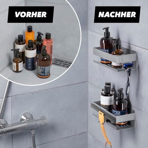 BENKSTEIN Duschablage 2er-Set | Duschregal zum Kleben oder Bohren | Praktische Halterung für Duschgel & Shampoo in Ihrem