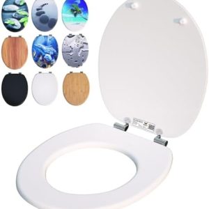 CASARIA® WC Sitz mit Doppelte Absenkautomatik – Hygienischer Toilettendeckel für Badezimmer, MDF Holz, 175kg, Rostfreie