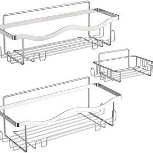 ALOCEO Duschablage ohne Bohren, 3 Stück rostfrei – Praktischer Dusch Organizer für Shampoo, Silber