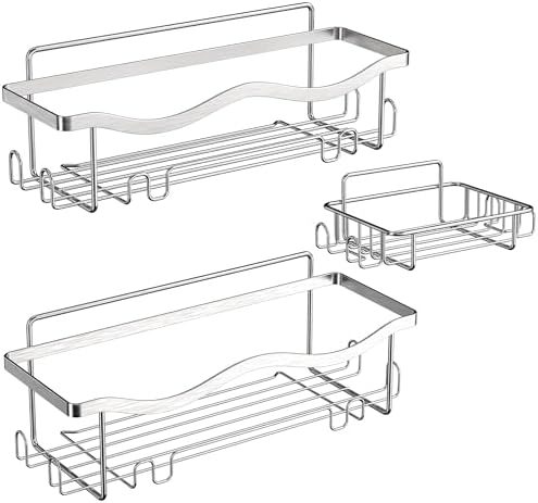 ALOCEO Duschablage ohne Bohren, 3 Stück rostfrei – Praktischer Dusch Organizer für Shampoo, Silber