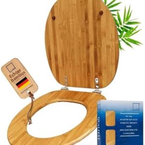 ADOB WC Sitz Bambus dunkel – Umweltfreundliche Klobrille mit Edelstahl-Scharniere für O- & D-Form Toiletten