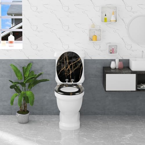 Toilettendeckel Holz mit Absenkautomatik - Leichter zu reinigender WC Sitz mit Quick-Release für modernes Baddesign