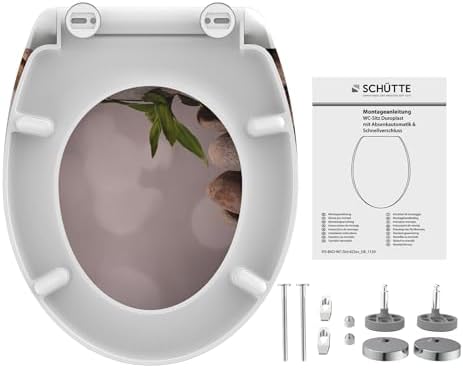 SCHÜTTE STONE WC-Sitz Duroplast mit Absenkautomatik & Schnellverschluss - ideale Reinigung, Belastung 150 kg, Steinmotiv
