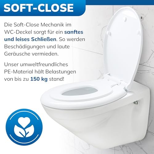 Familienfreundliche Toilettenbrille von – 2-in-1 WC Sitz mit Kindersitz und Absenkautomatik für sichere Nutzung – Hygie