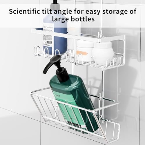 Duschablage ohne Bohren - Silbernes Duschregal für Shampoo & Badzubehör im Badezimmer