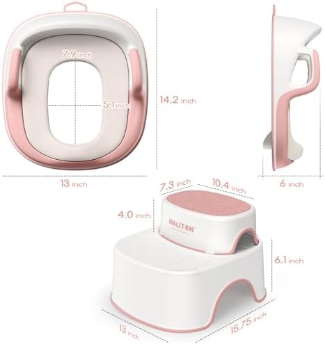 Maliton Toilettensitz für Kinder 1-8 Jahre mit 2-stufigem Tritthocker, rutschfest und weich, ideal für sicheres Toilette