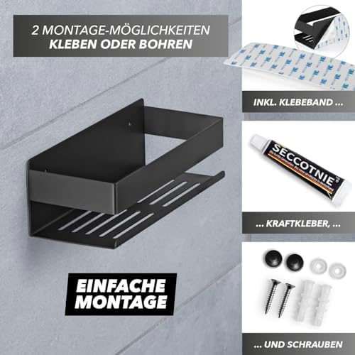 BENKSTEIN Duschablage 2er-Set | Duschregal zum Kleben oder Bohren | Praktische Halterung für Duschgel & Shampoo in Ihrem